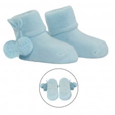 S522-B: Blue Anti-Slip Terry Socks w/Pom Pom (0-12 Months)